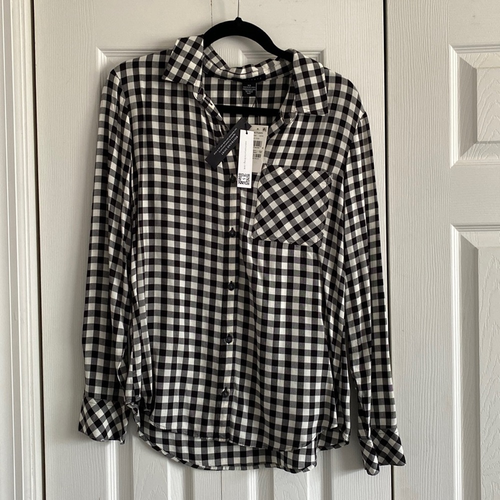 plaid button down blouse 100% rayon size XS